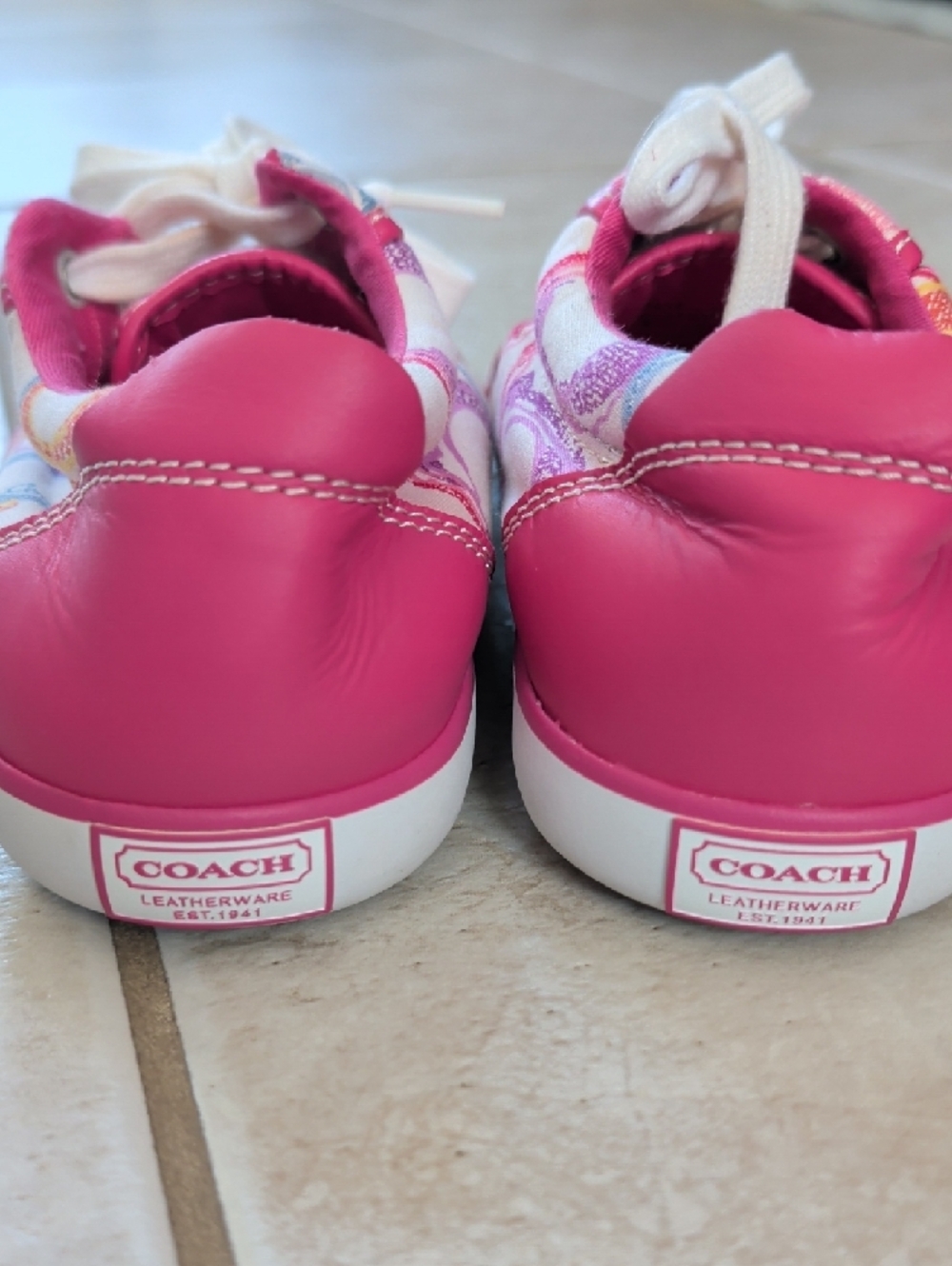 Coach Pink Multicolor Signature Lace-Up Sneakers Barrett Poppy Size 7 Women's - Picture 8 of 12